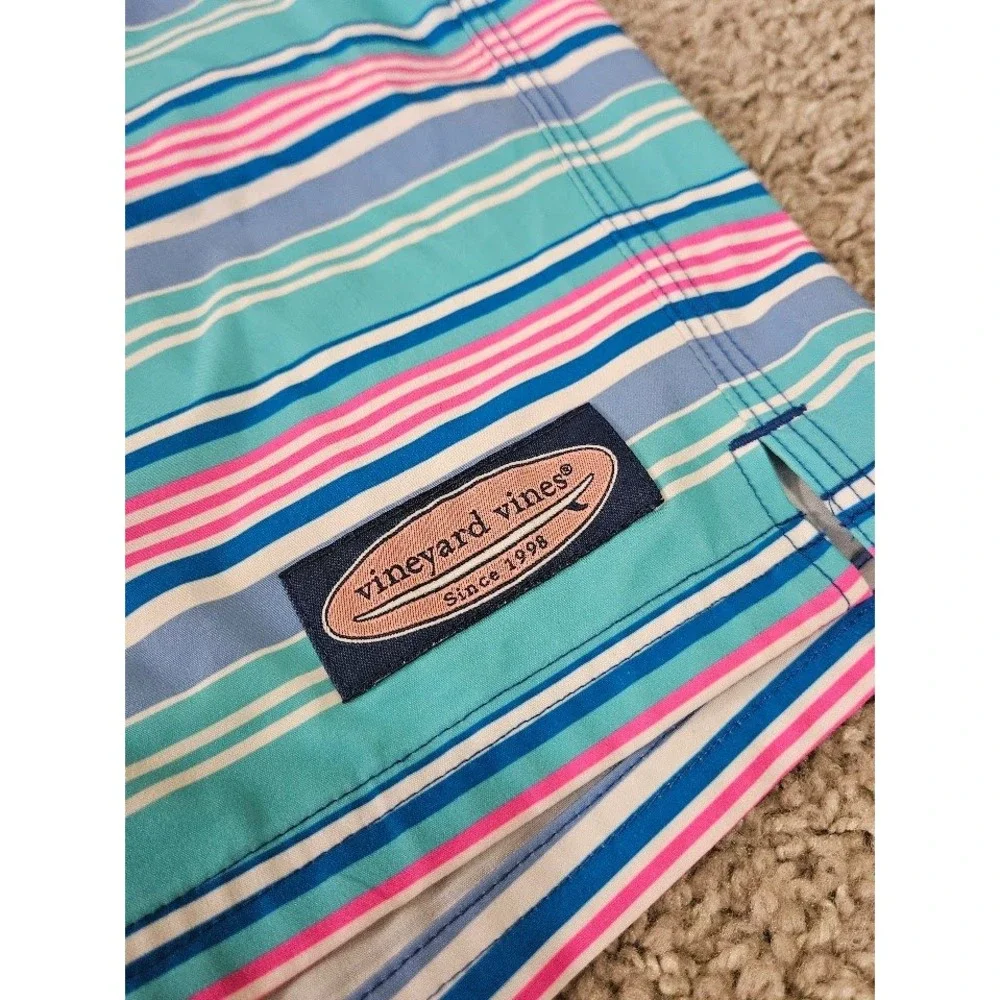 Vineyard Vines Swim Trunks Mens 4XB Striped Blue Pink Board Shorts Beach